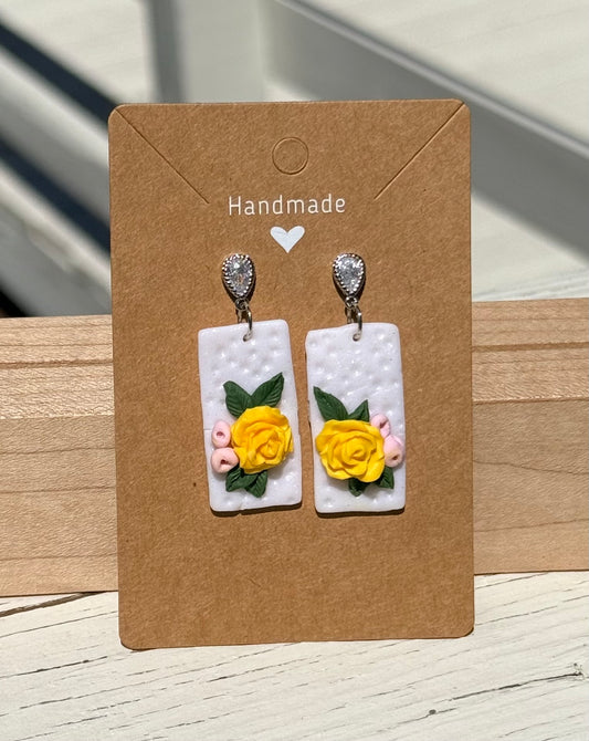 Yellow Floral Polymer Clay Earrings – Handmade Lightweight Dangle Earrings, Spring Jewelry, Gift for Her
